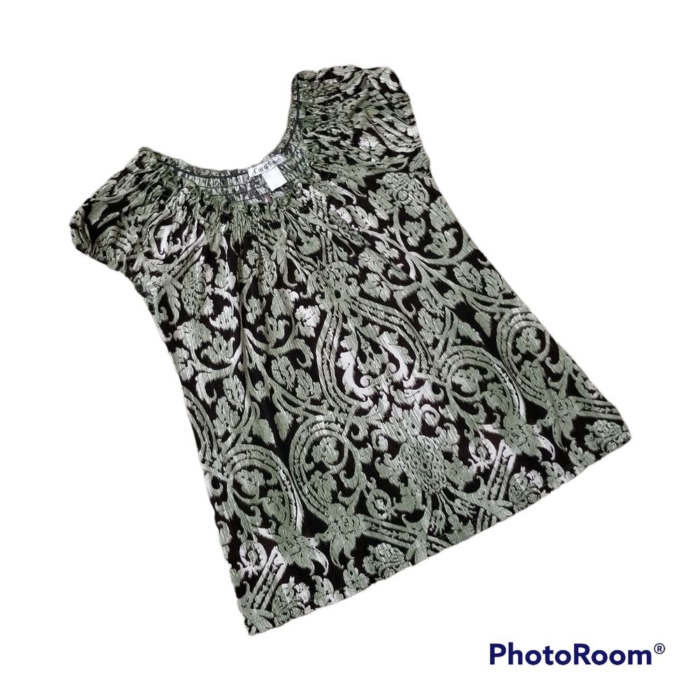 Carol Rose Green Brown Cap Short Sleeve Top. Women's Medium